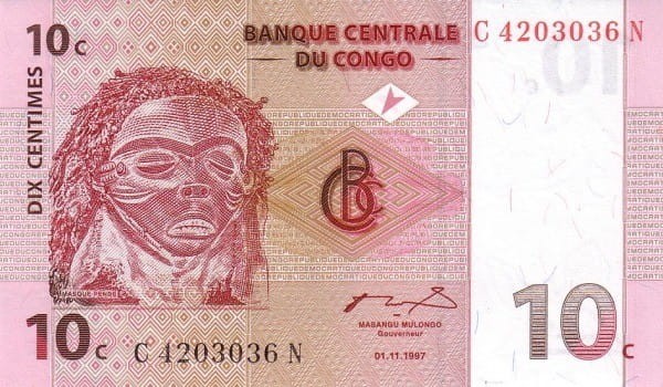 Kongo 10 centymów Taniec Pende 1997 P-82