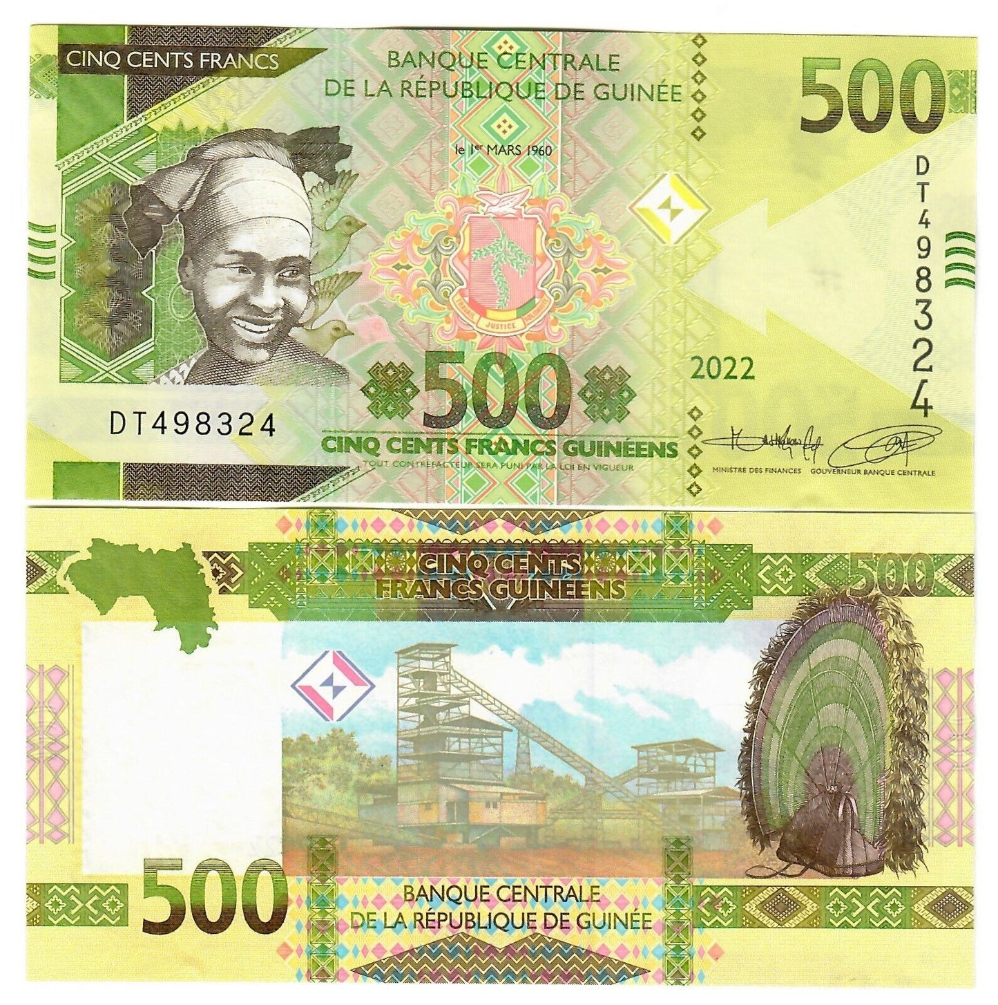 Gwinea 500 franków Kopalnia 2022 P-52b