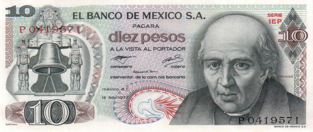 Meksyk 10 Peso Katedra 1977 P-63i