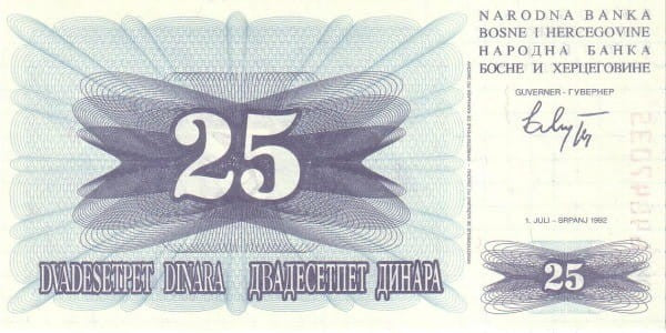 Bośnia i Hercegowina 25 dinarów 1992 P-11