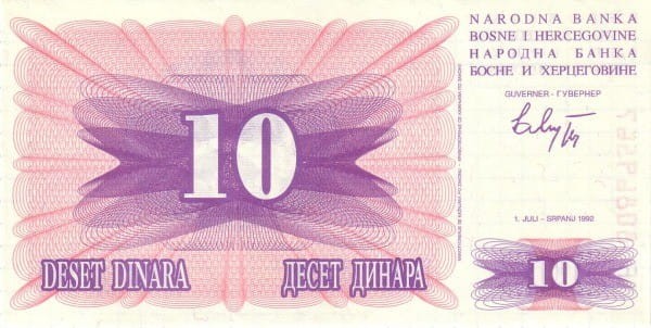 Bośnia i Hercegowina 10 dinarów Most 1992 P-10