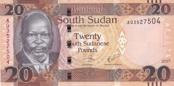 Sudan Południowy  20 funtów Onyx 2017 P-13c