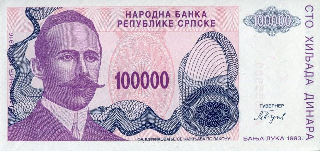 Bośnia i Hercegowina 100 000 dinarów 1993 P-154