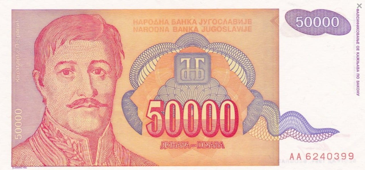 Jugosławia 50 000 dinarów Cerkiew 1994 P-142a